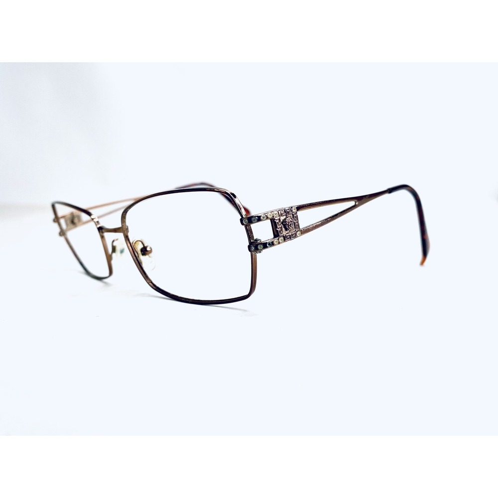 Versace Copper Gold Rectangular Medusa Glasses Studded Temple MOD 1114 54 18 130
